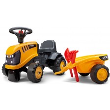 Трактор Falk - JCB, с ремарке, гребло и лопатка, жълт -1