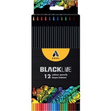 Цветни моливи Adel Blackline,  12 цвята, дълги