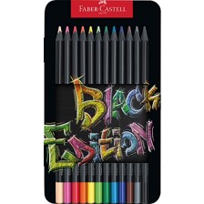 Цветни моливи Faber-Castell Black Edition - 12 цвята, метална кутия -1