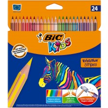 Цветни моливи BIC Kids - Evolution Stripes, 24 цвята -1