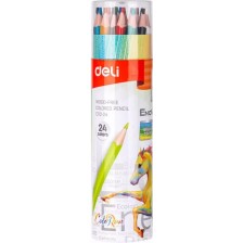 Цветни моливи Deli Enovation - EC112-24, 24 цвята, в тубус