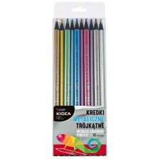 Цветни моливи Kidea - 10 цвята, металик