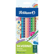 Цветни тристенни моливи Pelikan Silverino - 12 цвята 