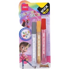 Цветни лепила Deli Stick Up - Glitter Classic, 3 х 12 ml