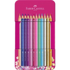 Цветни моливи Faber-Castell Sparkle - 12 цвята, метална кутия -1