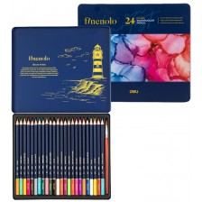 Цветни акварелни моливи Deli Finenolo - EC129, 24 цвята, в метална кутия -1
