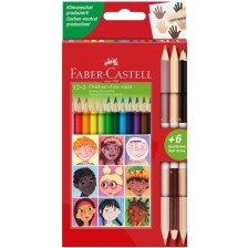 Цветни моливи Faber-Castell - Triangular, 12 цвята и 3 телесни нюанса