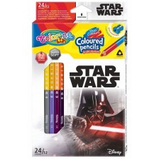Цветни двувърхи моливи Colorino - Marvel Star Wars, 24 цвята и острилка