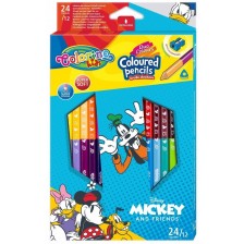 Цветни моливи Colorino Disney - Mickey and Friends, 24 цвята и острилка