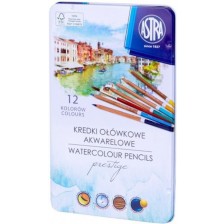 Цветни моливи Astra - акварелни, 12 броя, в метална кутия