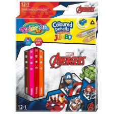 Цветни моливи Colorino - Marvel Avengers JUmbo, 12 + 1 цвята и острилка -1