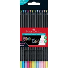 Цветни моливи Faber-Castell Black Edition - 12 цвята, неон и пастел -1
