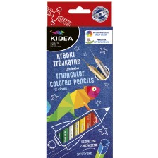 Цветни моливи Kidea - триъгълни, 12 цвята + златен и сребърен -1