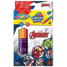 Цветни двувърхи моливи Colorino - Marvel Avengers, 12 цвята и острилка