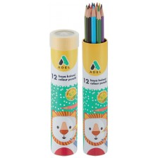 Цветни моливи Adel - 12 цвята, дълги, в метален тубус