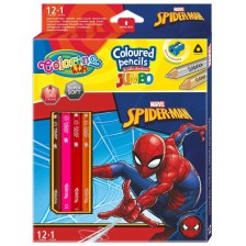 Цветни моливи Colorino - Marvel Spider-Man Jumbo, 12 + 1 цвята и острилка -1