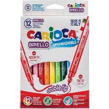 Цветни флумастери Carioca - Birello, 12 цвята, двувърхи -1