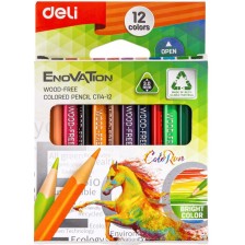 Цветни моливи Deli Enovation - EC114-12, Mini size, 12 цвята