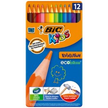 Цветни моливи BIC Kids - Evolution, 12 цвята, метална кутия -1