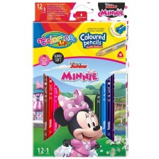 Цветни моливи Colorino Disney - Junior Minnie, 12 + 1 цвята и острилка