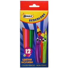 Цветни моливи B-Max - Ecocolor, 12 цвята