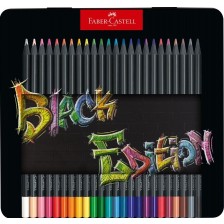 Комплект моливи Faber-Castell Black Edition - 24 цвята, в метална кутия -1