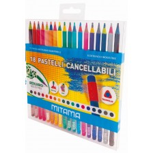 Цветни моливи Mitama - Erasable, 18 цвята, с гума