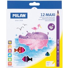 Цветни моливи Milan - Maxi, 12 молива и острилка -1