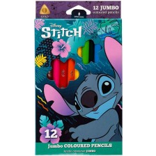 Цветни триъгълни моливи Colorino Jumbo - Stitch, 12 цвята -1