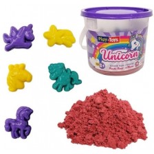 Творчески комплект кинетичен пясък PlayToys - Еднорози, розов, 500 g