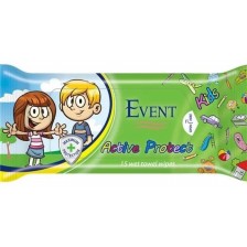 Влажни кърпи за ръце Event - Kids Active Protect, зелени, 15 броя -1