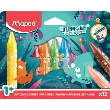 Восъчни пастели Maped Jungle Fever - Jumbo, 12 цвята -1