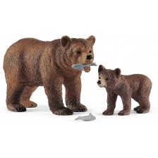 Комплект фигурки Schleich Wild Life - Майка мечка гризли с малко -1