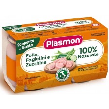 Ястие Plasmon - Пилешко със зелен фасул и тиквички, 2 х 120 g