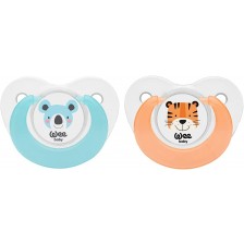 Залъгалки Wee Baby - Fun Animals, размер 1, 2 броя, синя и оранжева