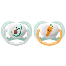 Залъгалки Philips Avent - Ultra Air Happy, 0-6 м, 2 броя, авокадо и морков -1