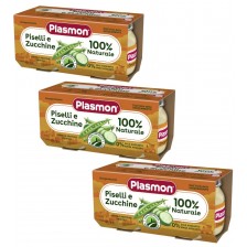 Зеленчуково пюре Plasmon - Грах с тиквички, 6+ м, 6 броя х 80 g