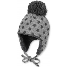 Зимна шапка ушанка Sterntaler - 55 cm, 4-7 години, сива на звезди -1