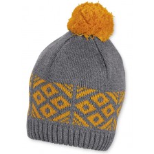 Зимна шапка с пискюл Sterntaler - 47 cm, 9-12 месеца, сиво-жълта -1