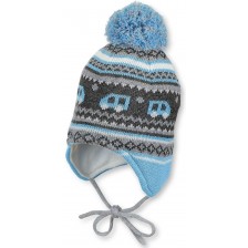 Зимна бебешка шапка с пискюл Sterntaler - 47 cm, 9-12 месеца, сиво-синя