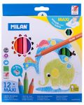 Комплект цветни моливи Milan Maxi - Шестоъгълни, 12 цвята + острилка - 1t
