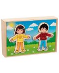 Дървен комплект Goki - Момче и момиче за обличане, в дървена кутия - 1t