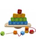 Дървена играчка 3 в 1 Pino - За низане, сортиране и баланс - 2t