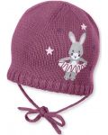 Бебешка плетена шапка Sterntaler - Със зайче, 39 cm, 3-4 месеца, тъмнорозова - 1t