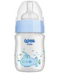 Бебешко шише от топлоустойчиво стъкло Wee Baby Classic Plus, 120 ml, синьо - 1t