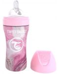 Бебешко шише Twistshake - Мраморно розово, неръждаема стомана, 330 ml - 1t