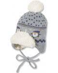 Бебешка зимна шапка Sterntaler - На пингвинчета, 47 cm, 9-12 месеца, сива - 1t