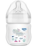 Бебешко шише Wee Baby Natural - 125 ml, бяло с хипопотам - 1t