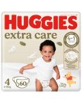Бебешки пелени Huggies Extra care - Размер 4, 8-16 kg, 60 броя - 3t