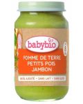 Био ястие Babybio - Картофи, зелен грах и шунка, 200g - 1t